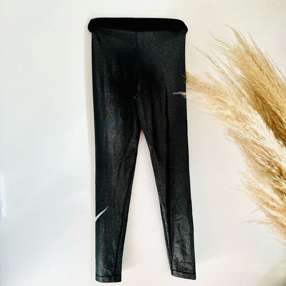 NIKE PRO Silver Sparkle DriFit Mid Rise Leggings Tights Running Gym Yoga Pants S - Picture 7 of 16